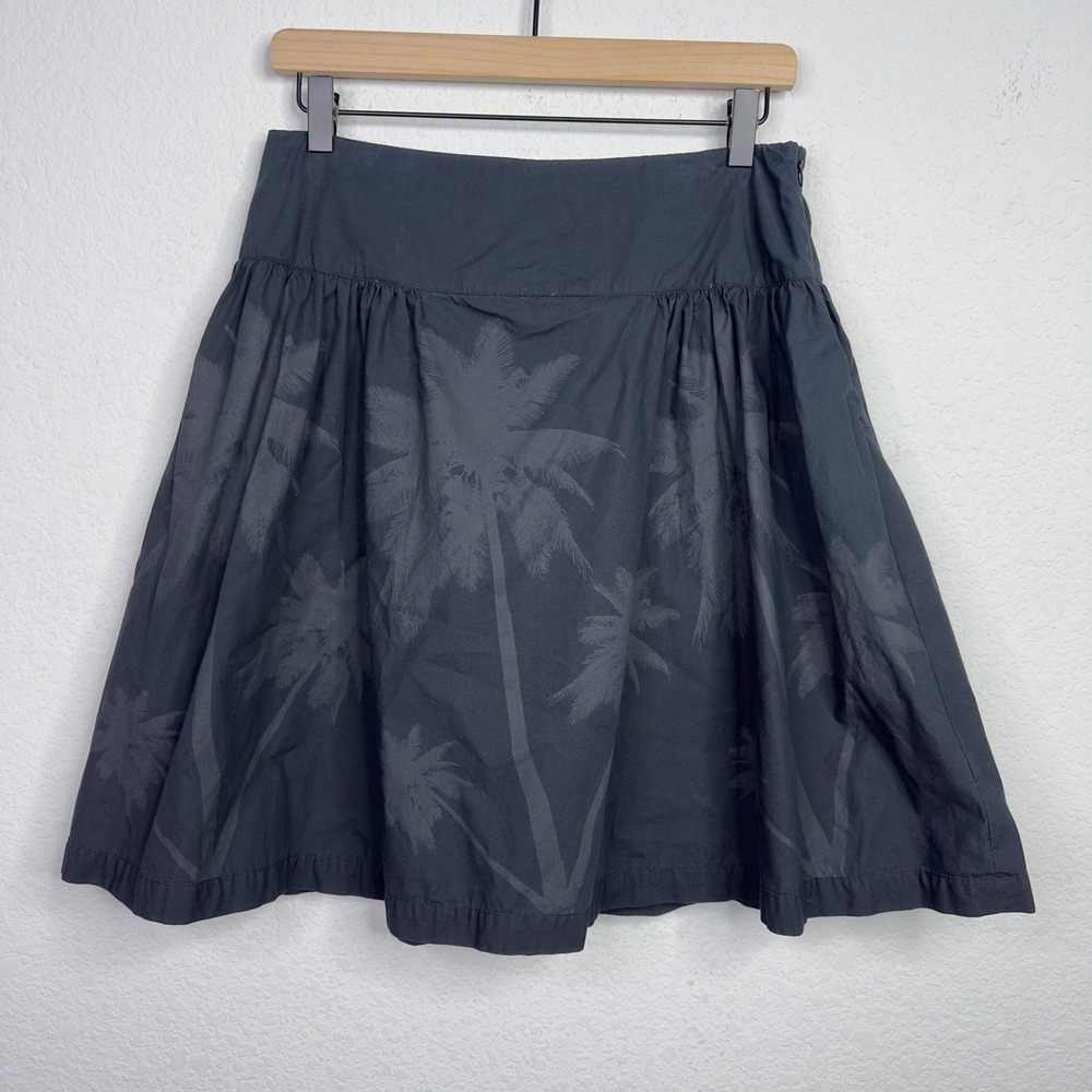 Norma Kamali Skirt Women 8 Black Cotton Palm Tree Tropical Mini Coastal Vacation